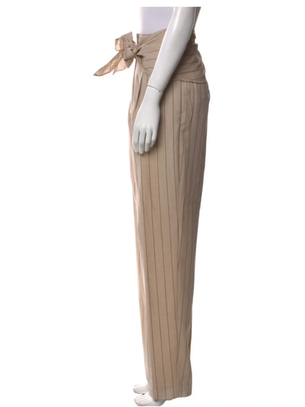 Tibi Beige Pinstripe Paperbag Waist Trousers - Picture 2 of 5
